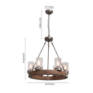 LightFixturesUSA-Rustic 6-Light Wagon Wheel Chandelier-Chandelier--