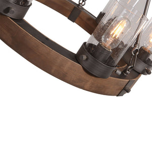 LightFixturesUSA-Rustic 6-Light Wagon Wheel Chandelier-Chandelier--
