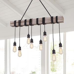 LightFixturesUSA-Rustic Wooden Wide Linear Chandelier-Chandelier--