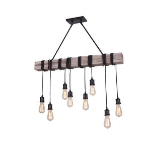 LightFixturesUSA-Rustic Wooden Wide Linear Chandelier-Chandelier--