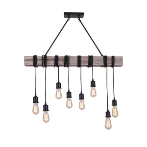 LightFixturesUSA-Rustic Wooden Wide Linear Chandelier-Chandelier--