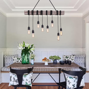 LightFixturesUSA-Rustic Wooden Wide Linear Chandelier-Chandelier--