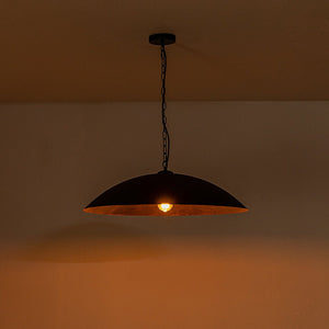 LightFixturesUSA-Vintage Oversized Flat Dome Metal Pendant Light-Chandelier-Black+Gold-1-Lt
