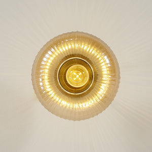 1-Light Amber Ribbed Glass Round Semi Flush Mount