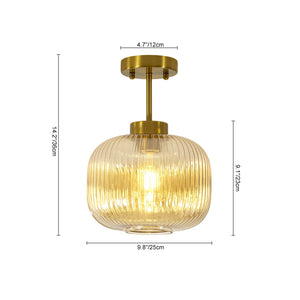 1-Light Amber Ribbed Glass Round Semi Flush Mount