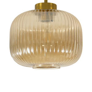 1-Light Amber Ribbed Glass Round Semi Flush Mount