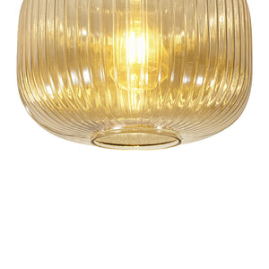 1-Light Amber Ribbed Glass Round Semi Flush Mount