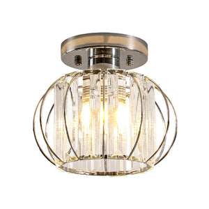 1-Light Dazzled Crystal Round Mini Cage Chrome Semi Flush Mount