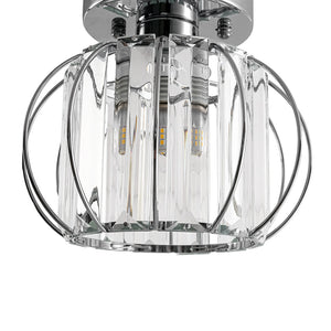 1-Light Dazzled Crystal Round Mini Cage Chrome Semi Flush Mount