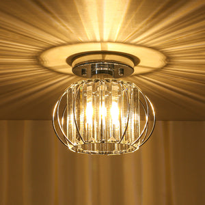 1-Light Dazzled Crystal Round Mini Cage Chrome Semi Flush Mount