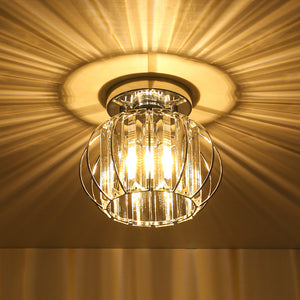 1-Light Dazzled Crystal Round Mini Cage Chrome Semi Flush Mount
