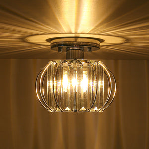 1-Light Dazzled Crystal Round Mini Cage Chrome Semi Flush Mount