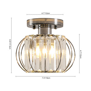 1-Light Dazzled Crystal Round Mini Cage Chrome Semi Flush Mount