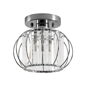 1-Light Dazzled Crystal Round Mini Cage Chrome Semi Flush Mount