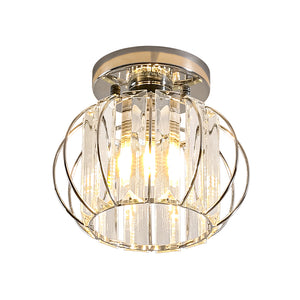 1-Light Dazzled Crystal Round Mini Cage Chrome Semi Flush Mount
