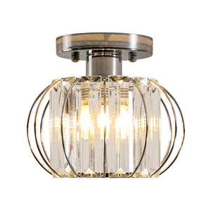 1-Light Dazzled Crystal Round Mini Cage Chrome Semi Flush Mount