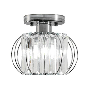 1-Light Dazzled Crystal Round Mini Cage Chrome Semi Flush Mount