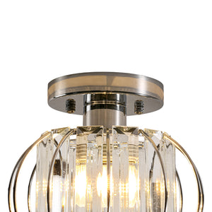 1-Light Dazzled Crystal Round Mini Cage Chrome Semi Flush Mount