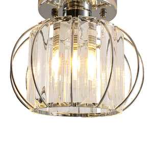 1-Light Dazzled Crystal Round Mini Cage Chrome Semi Flush Mount