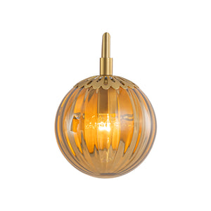 1-Light Goose Arm Amber Ribbed Glass Globe Wall Sconce