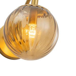 1-Light Goose Arm Amber Ribbed Glass Globe Wall Sconce