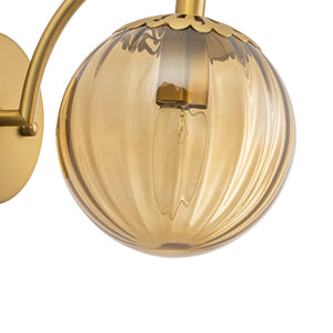 1-Light Goose Arm Amber Ribbed Glass Globe Wall Sconce