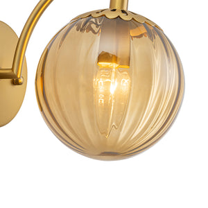 1-Light Goose Arm Amber Ribbed Glass Globe Wall Sconce