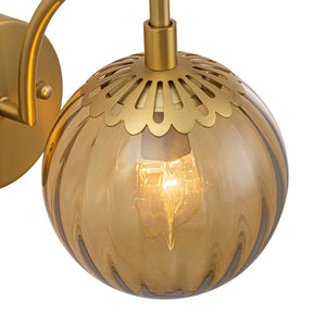 1-Light Goose Arm Amber Ribbed Glass Globe Wall Sconce