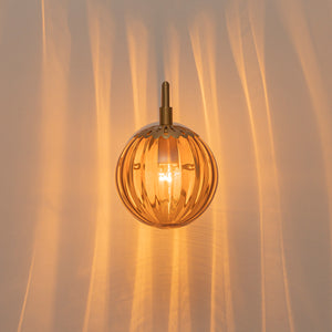1-Light Goose Arm Amber Ribbed Glass Globe Wall Sconce