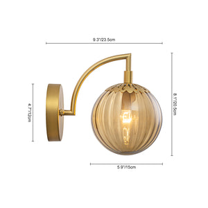1-Light Goose Arm Amber Ribbed Glass Globe Wall Sconce