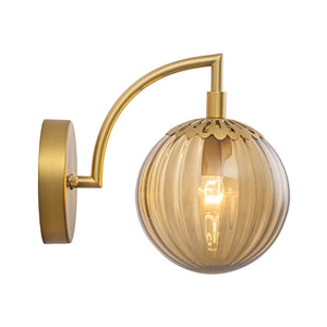 1-Light Goose Arm Amber Ribbed Glass Globe Wall Sconce