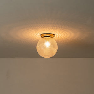 1-Light Grid Pattern Textured Glass Globe Semi Flush Mount