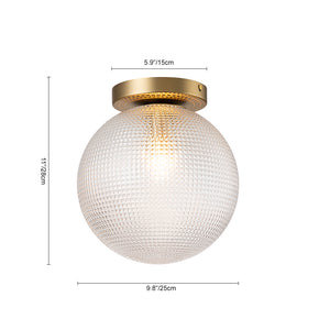 1-Light Grid Pattern Textured Glass Globe Semi Flush Mount