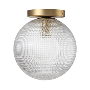 1-Light Grid Pattern Textured Glass Globe Semi Flush Mount
