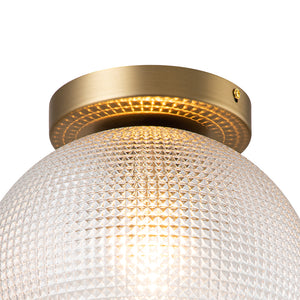 1-Light Grid Pattern Textured Glass Globe Semi Flush Mount