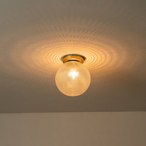 1-Light Grid Pattern Textured Glass Globe Semi Flush Mount
