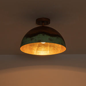 1-Light Industrial Copper Patina Metal Dome Semi Flush Mount