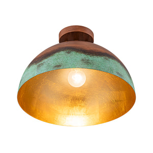 1-Light Industrial Copper Patina Metal Dome Semi Flush Mount