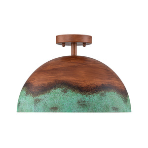 1-Light Industrial Copper Patina Metal Dome Semi Flush Mount