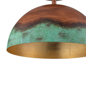 1-Light Industrial Copper Patina Metal Dome Semi Flush Mount