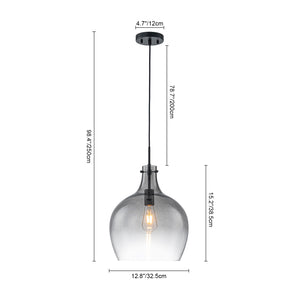 1-Light Smoked Grey Tinted Glass Bell Kitchen Pendant