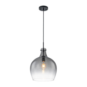 1-Light Smoked Grey Tinted Glass Bell Kitchen Pendant