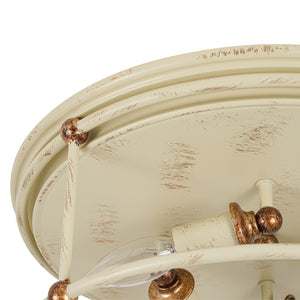 Shabby Chic Distressed Beige Metal Drum Lantern Flush Mount