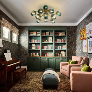 Bloom Brass Blue Glass Bubble Semi Flush Chandelier