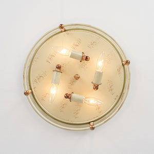 Shabby Chic Distressed Beige Metal Drum Lantern Flush Mount