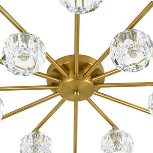 12-Light Brass Faceted Crystal Sputnik Semi Flush Chandelier