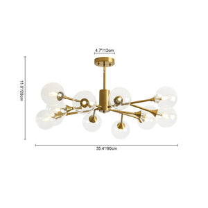 Mid-Century Brass Glass Bubble Branch Sputnik Semi Flush Chandelier