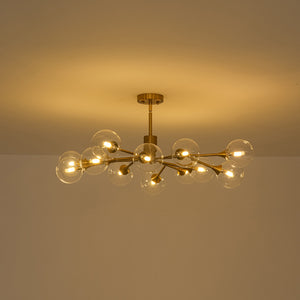 Mid-Century Brass Glass Bubble Branch Sputnik Semi Flush Chandelier