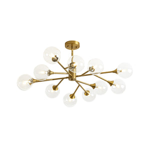 Mid-Century Brass Glass Bubble Branch Sputnik Semi Flush Chandelier