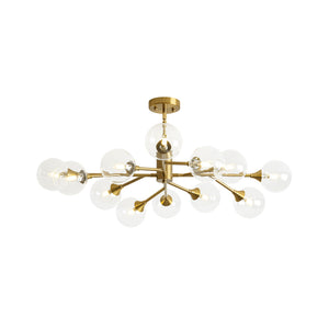 Mid-Century Brass Glass Bubble Branch Sputnik Semi Flush Chandelier